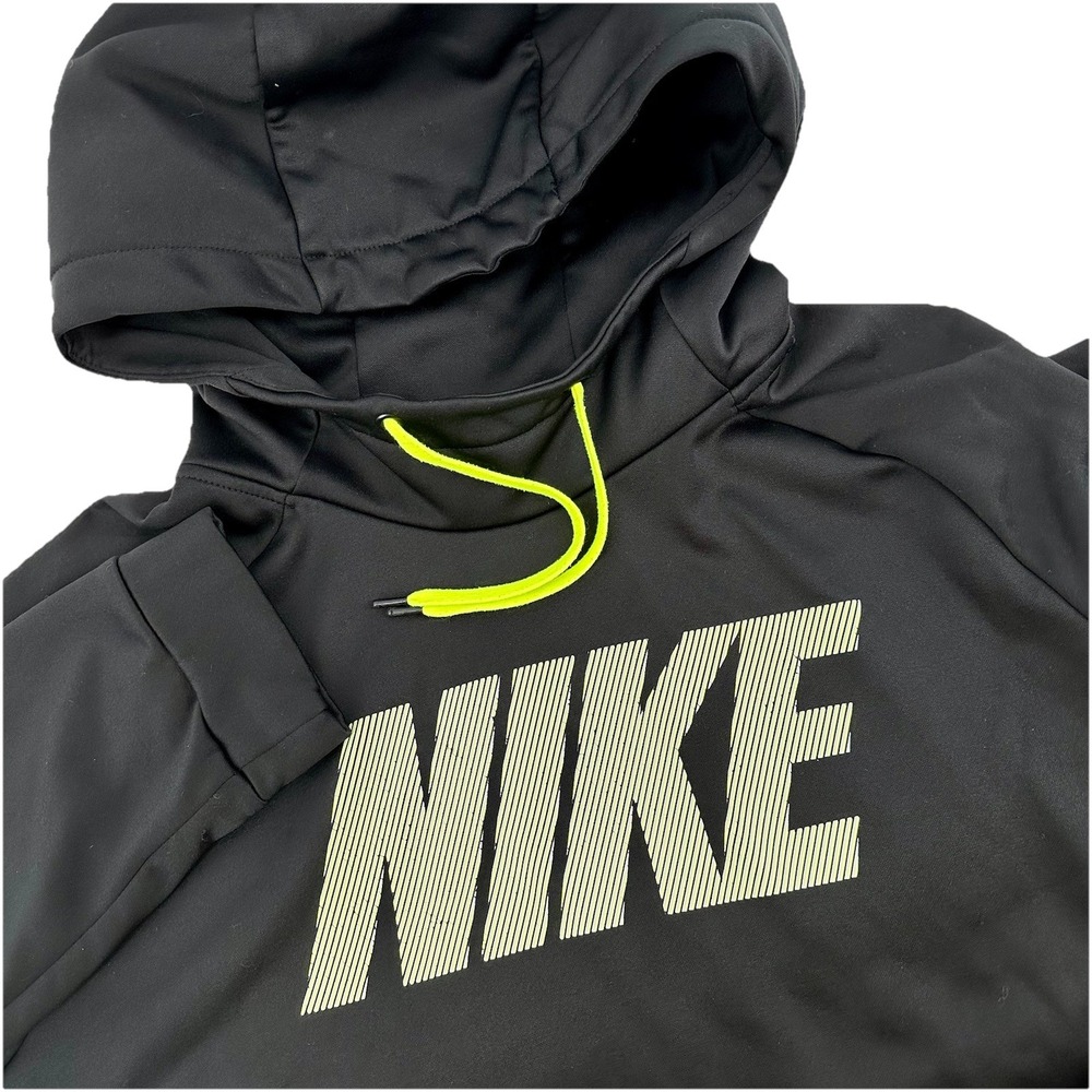 Nike Mens Dri-FIT Pullover Hoodie Black Lime‎ Green Graphic Logo XL 844835-010